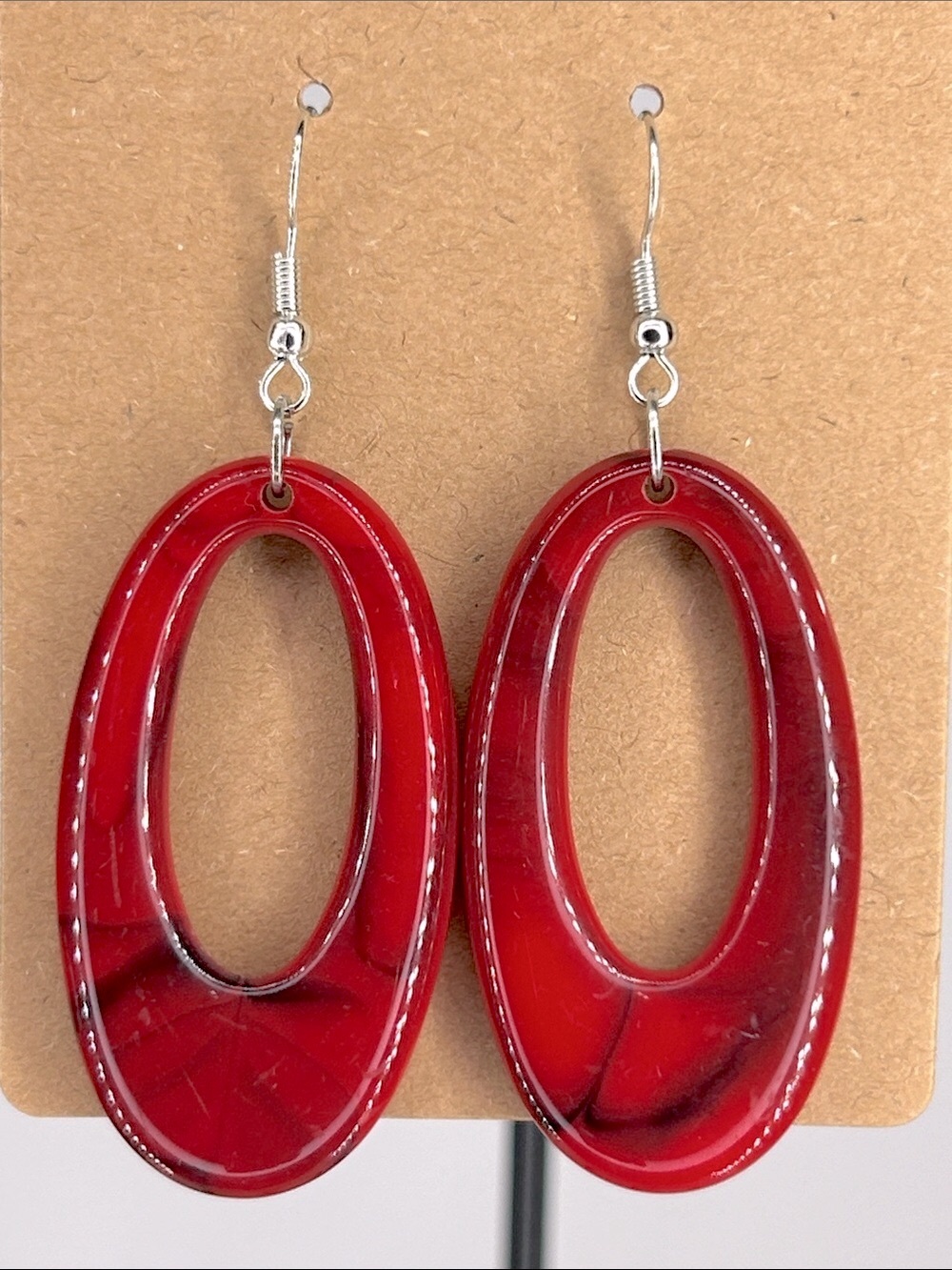 Red Oval Drop Earrings  Fashion Jewelry